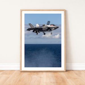 Impressão fotográfica de um F-35B da RAF em voo estacionário: Arte de parede com fotografia de aviação militar