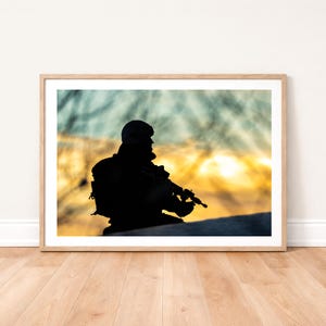 Royal Marine Commando Sunset Silhouette Photo Print: Military Photography Wall Art