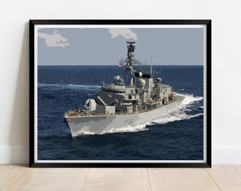 HMS Iron Duke Royal Navy Type 23 frigate | Military digital artwork print | wall art | poster | warship | wall hangings | Home décor | RN