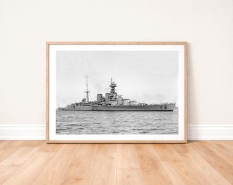 HMS Hood Schlachtkreuzer auf See Fotodruck: Royal Navy Kriegsschiff Fotografie Wandkunst