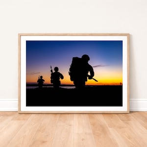 Royal Marine Commandos Silhouette at Sunset Photo Print: Military Photography Wall Art
