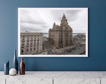 RAF Red Arrows over Liverpool UK | Photo Print | Military | Aircraft | Royal Air Force | Wall Art | Decor | Aviation | Photography | Jets