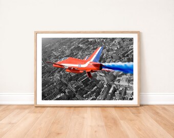 RAF Red Arrows Flying Over London Photo Print: Military Aviation Wall Art