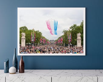 RAF Red Arrows fly over the Mall London | Photo Print | Military | Aircraft | Royal Air Force | Wall Art | Decor | Print | Jets | Aviation