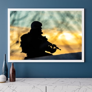 Royal Marine Commando Sunset Silhouette Photo Print: Military Wall Art