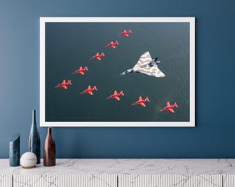 RAF Red Arrows and Vulcan bomber | Photo Print | Military | Aircraft | Royal Air Force | Wall Art | Decor | Print | Jet | Aviation | Flight