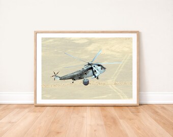 Royal Navy Sea King Mk7 Helicopter in Flight Photo Print: Military Aviation Wall Art