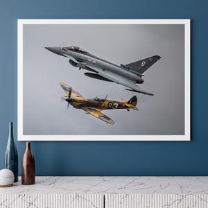 Typhoon FGR4 and Spitfire aircraft | Photo Print | Military | Aircraft | Royal Air Force | Wall Art | Home Decor | Print | Jets | Aviation