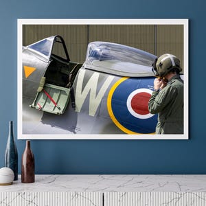 RAF Spitfire and Pilot | Photo Print | Military | Aircraft | Royal Air Force | Wall Art | Home Decor | Print | Aviation | Photography