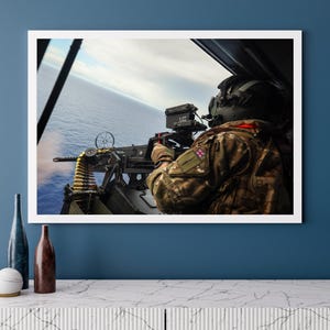 Royal Marines Wildcat M3M Firing Photo Print: Military Wall Art
