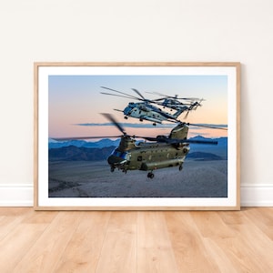 RAF Chinook & USMC Sea Stallion Helicopters Photo Print: Military Aviation Photography Wall Art