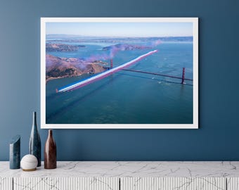 RAF Red Arrows over The Golden Gate Bridge | Photo Print | Military | Aircraft | Royal Air Force | Wall Art | Decor | Aviation | Photography