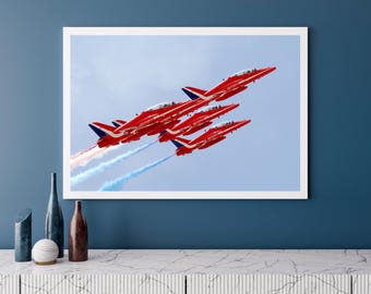 RAF Red Arrows in Formation Closeup | Photo Print | Military | Aircraft | Royal Air Force | Wall Art | Decor | Print | Jets | Aviation