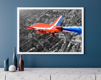 RAF Red Arrows over London UK | Photo Print | Military | Aircraft | Royal Air Force | Wall Art | Decor | Aviation | Photography | Jets
