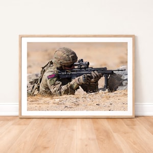 Royal Marine Commando Firing Photo Print: Military Photography Wall Art