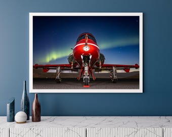 RAF Hawk T1 aircraft and Northern Lights | Photo Print | Military | Aircraft | Royal Air Force | Wall Art | Decor | Print | Jets | Aviation