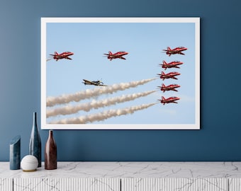 Spitfire and RAF Red Arrows | Photo Print | Military | Aircraft | Royal Air Force | Wall Art | Decor | Print | Jets | Aviation | Photography