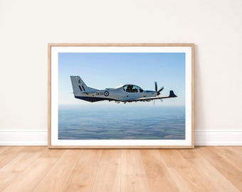 RAF Grob Training Plane in Flight Photo Print: Military Aviation Photography Wall Art