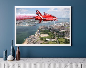 RAF Red Arrows Fly over Portsmouth UK | Photo Print | Military | Aircraft | Royal Air Force | Wall Art | Home Decor | Jets | Aviation | UK