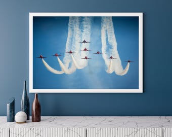 RAF Red Arrows in Formation | Photo Print | Military | Aircraft | Royal Air Force | Wall Art | Decor | Print | Jets | Aviation | Photography