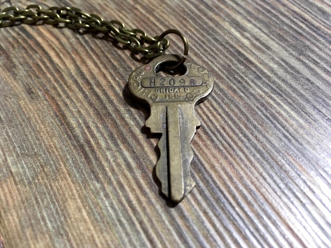 Chicago Lock Co. Vintage Brass Key Pendant Necklace Antique Etsy