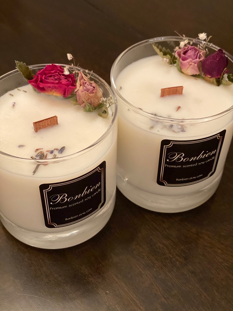 Soy candles // Dried flower candlerose image 6