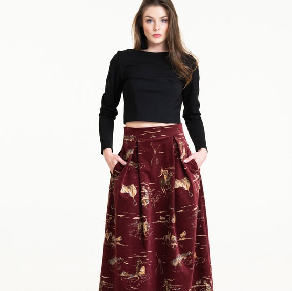 burgundy maxi skirt