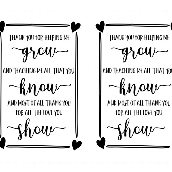 Instant Download/Printable -Thank you for helping me grow  printable.  - Digital File pdf,  jpeg, png