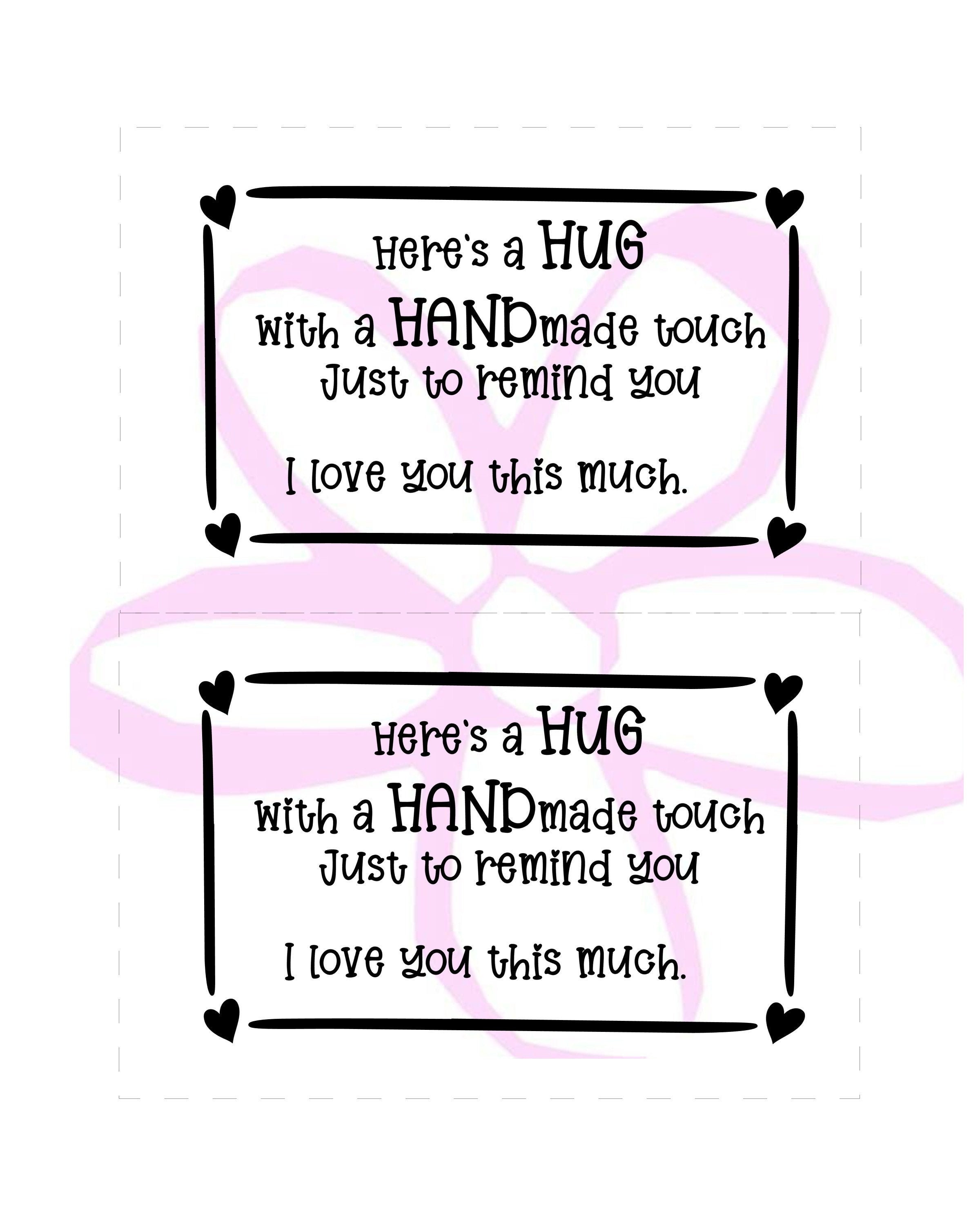Instant Download/printable -here's a HUG With a Handmade Touch, Just to ...