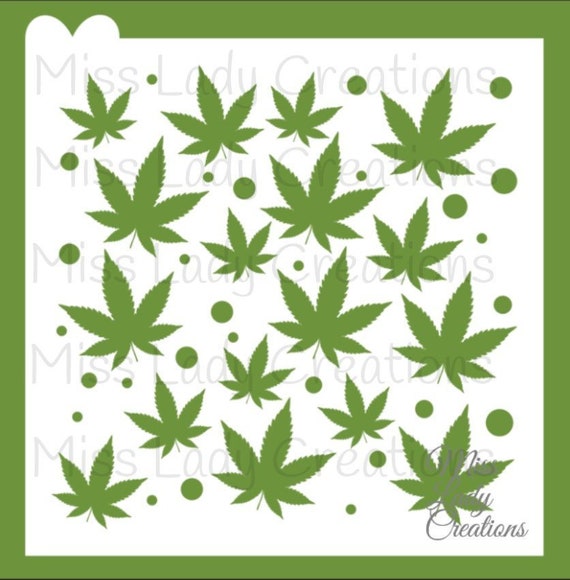Pot Leaves Polka Dots Background Cookie Decorating Stencil Etsy