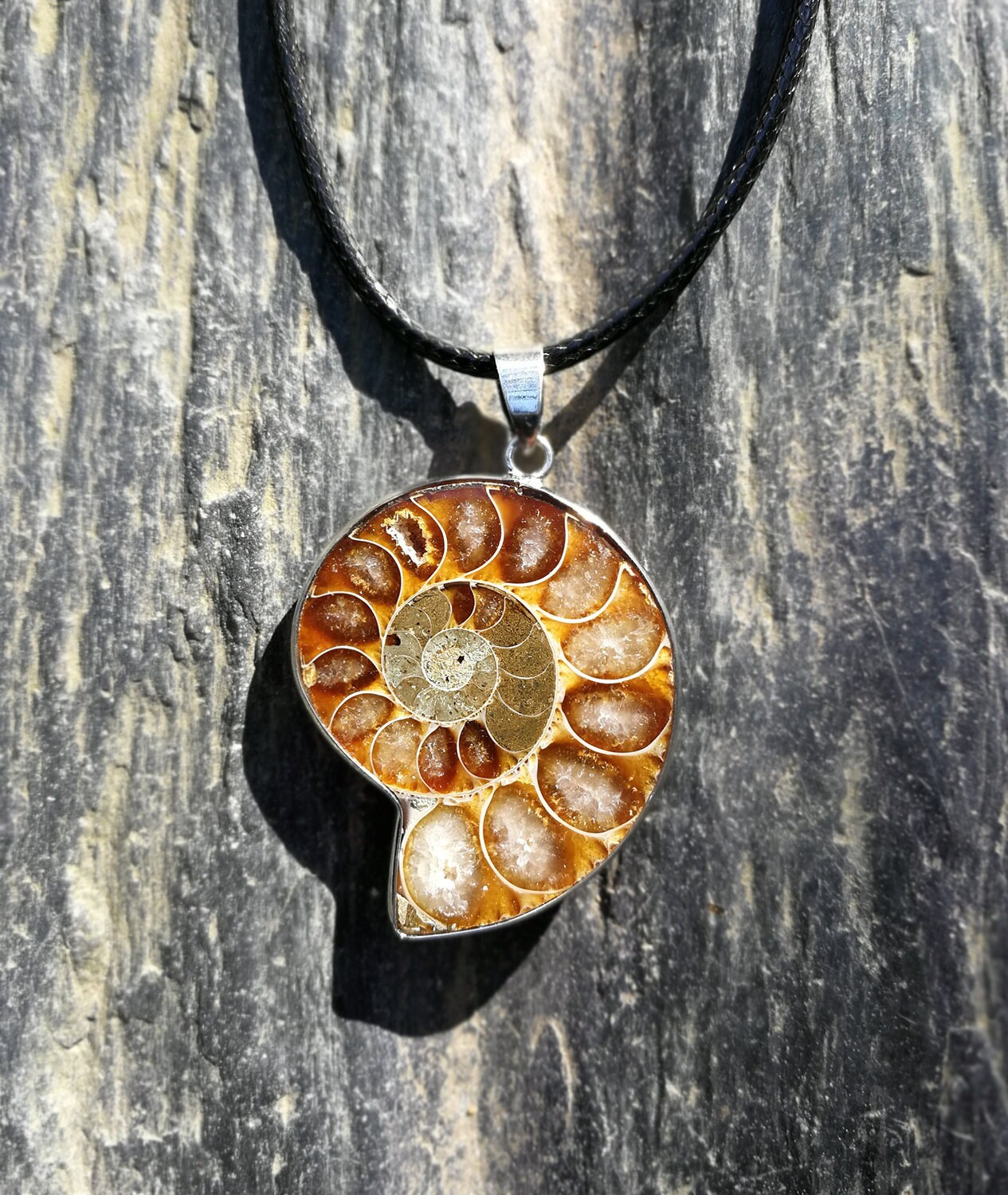 Pendentif Ammonite, Pendentif Fossile, Collier Amonite, Bijou Escargot Pendentif Pierre Naturelle, B