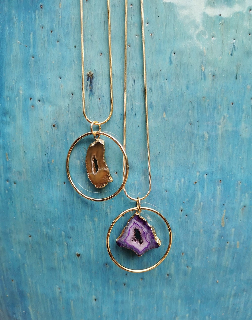 Pendentif en Agate, Géode Agate Cristallisée. Bijou de Protection, Bijou Boho, Lithothérapie, Pierre