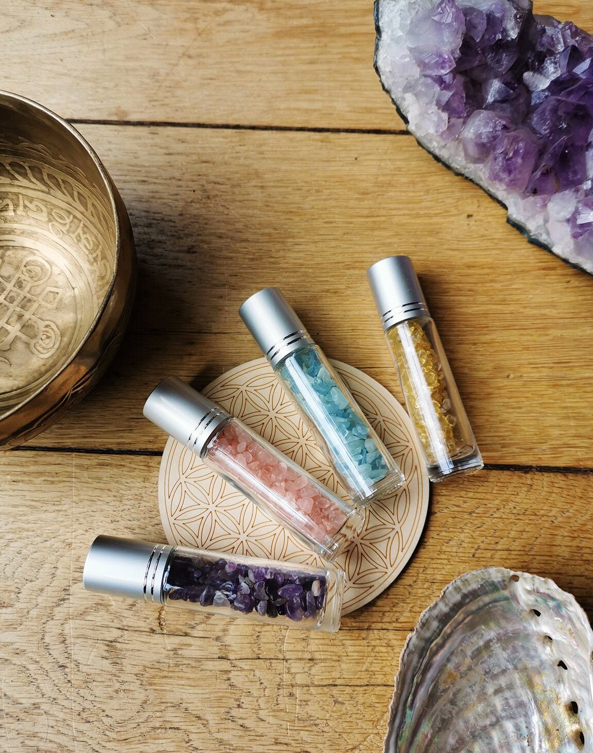 Roll-On en Pierre, Roll-On Vide, Flacon Pierre Naturelle, Diffuseur Huile Essentielles, Lithothérapi