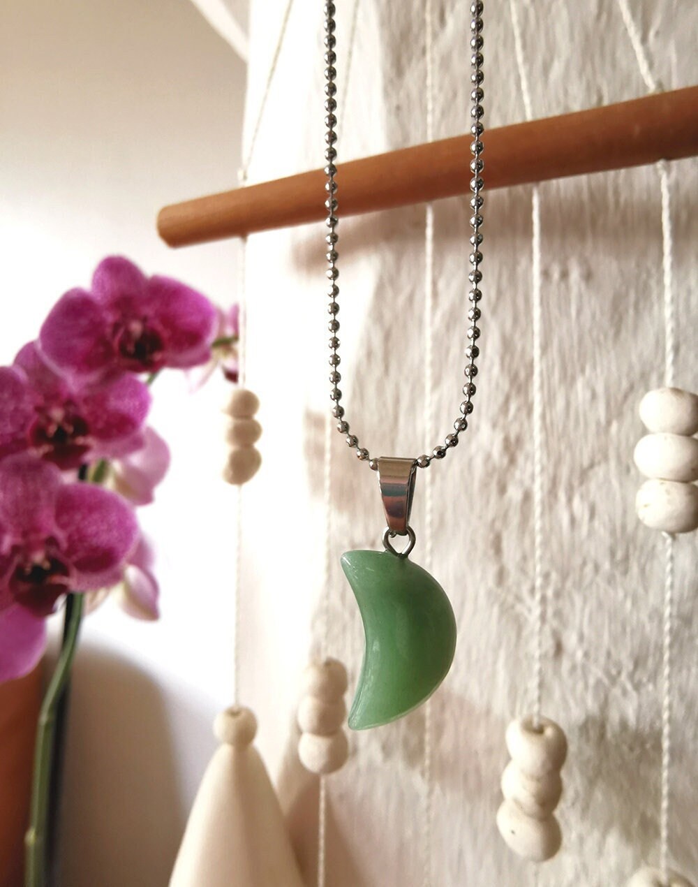 Pendentif Lune Pierre Naturelle, Bijou Lune, Lithothérapie, Pendentif de Protection, Fertilité, en P