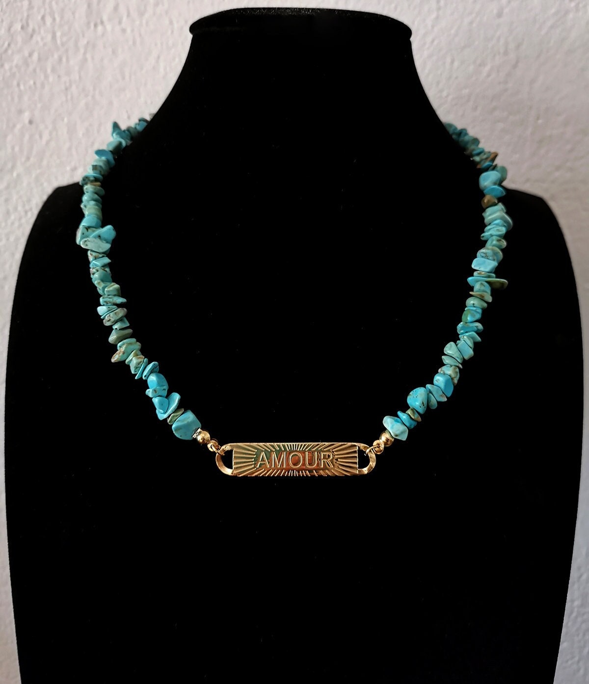 Bijou Fete Des Meres, Collier Amour en Turquoise, Bijou Amour, Lithothérapie, Pierre Naturelle, Ethn