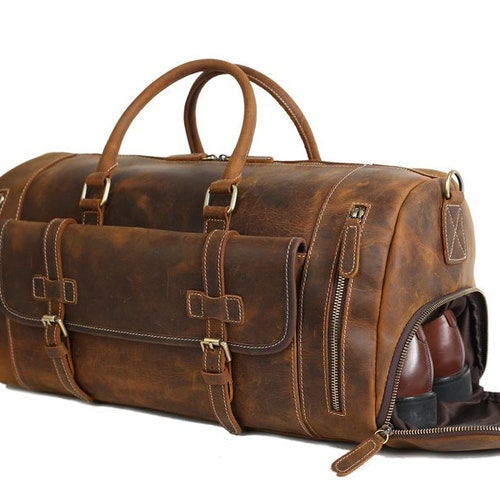 Leather Duffle Bag Handmade Leather Weekender Gym Bag Etsy Canada