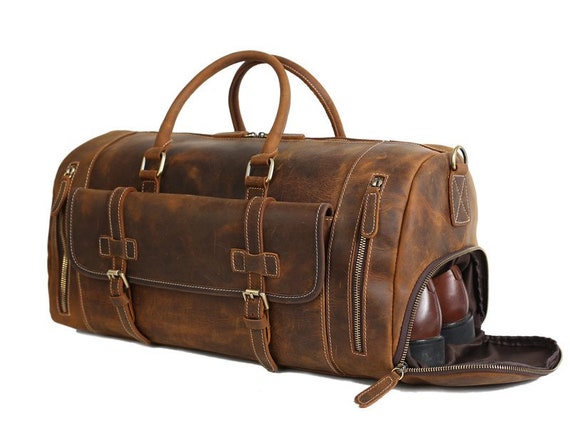 full grain leather duffle bag