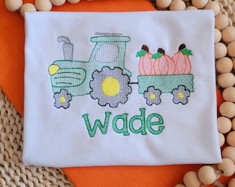 Embroidered Pumpkin Tractor Shirt, Boys Thanksgiving Shirt, Personalized Fall Tractor Shirt, Pumpkin Tractor Shirt, Boys Pumpkin Patch Shirt