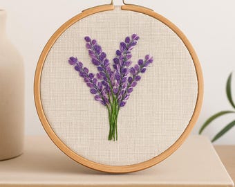Hand Embroidered Lavender Hoop Art: Cottagecore Floral Decor