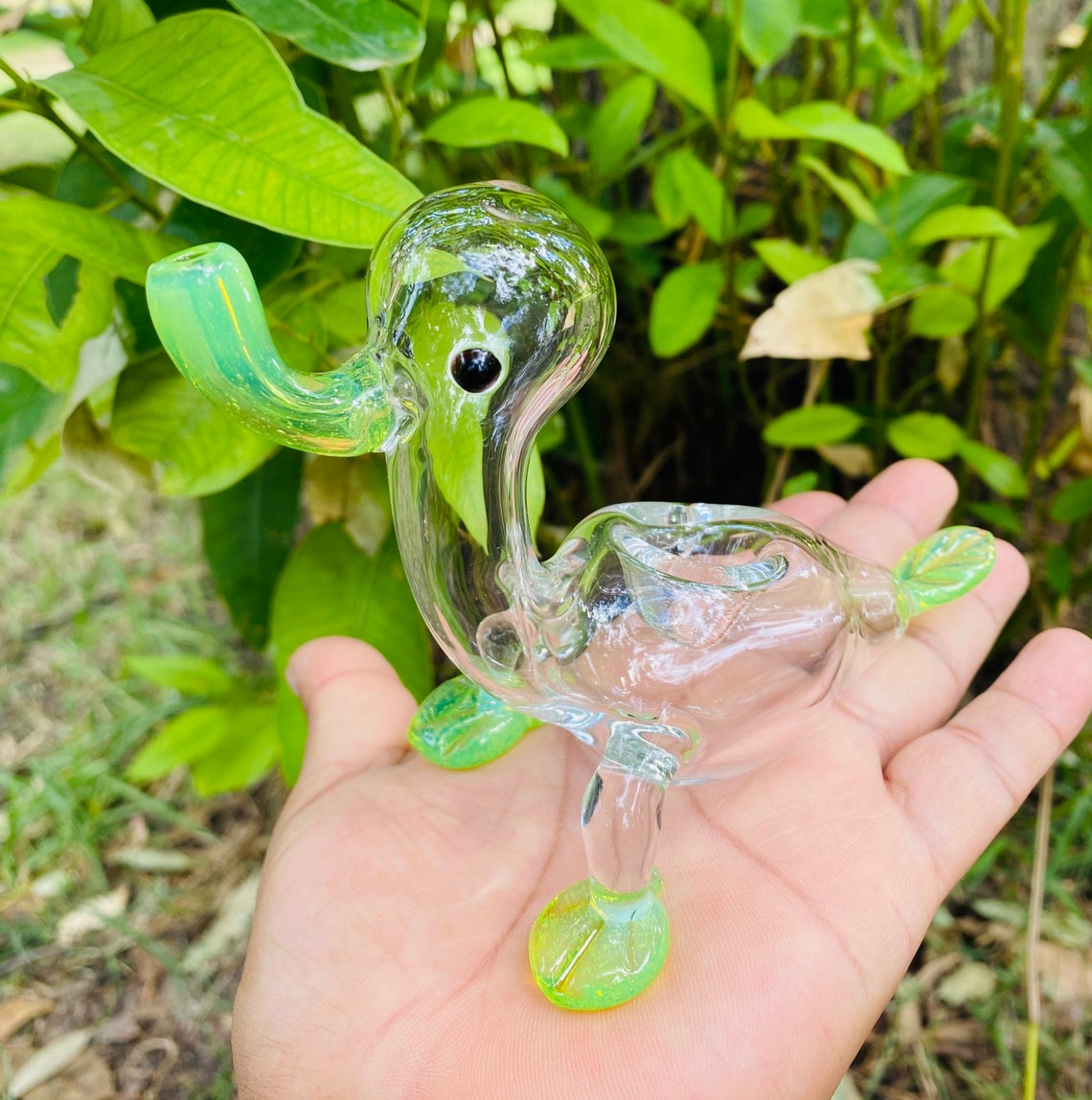 Hand blown glass Duck glass pipe Green slime handmade Animal Etsy