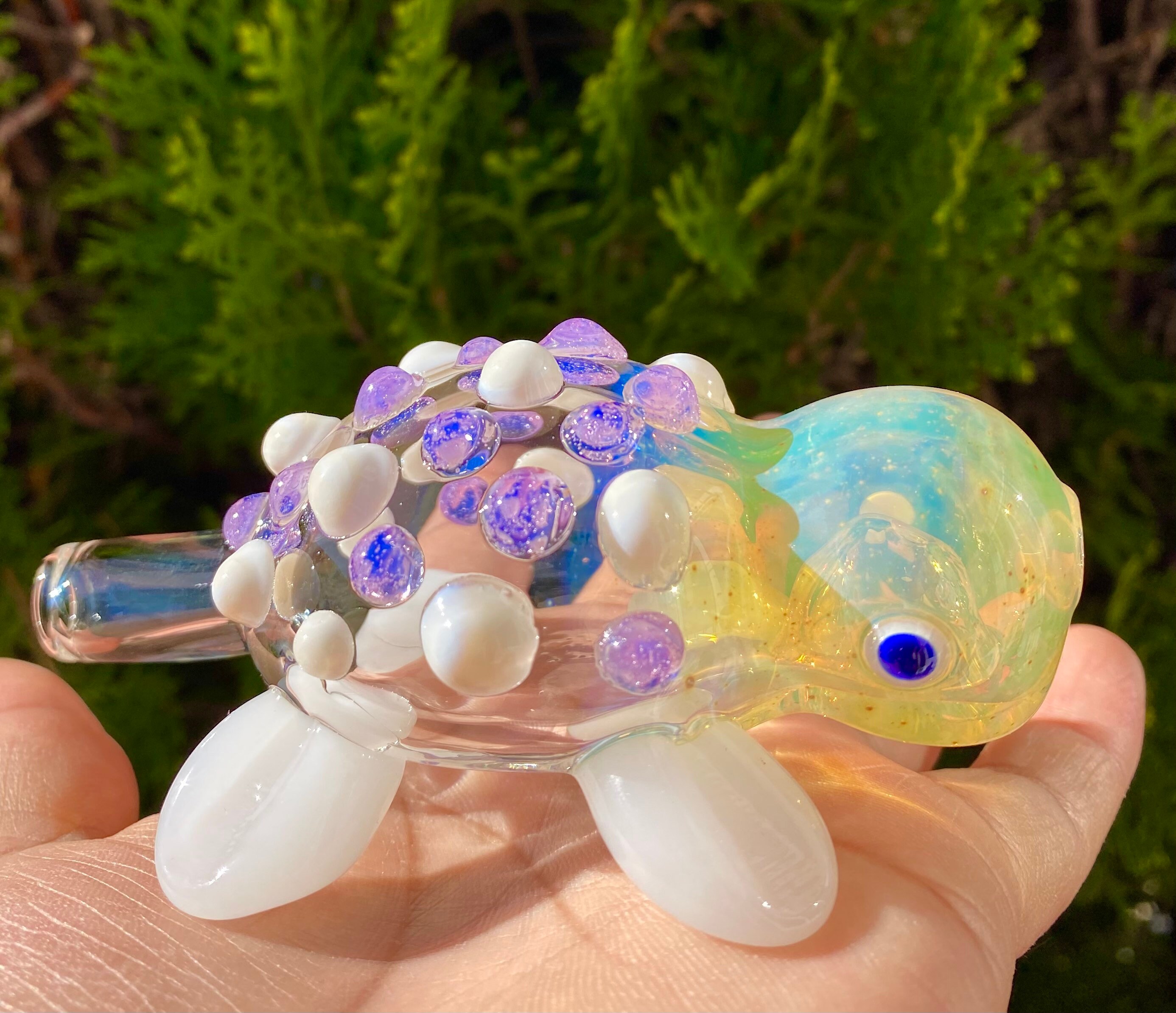 Turtle Glass Pipe (handmade)silver fumed Animal Glass Pipe Pink slime