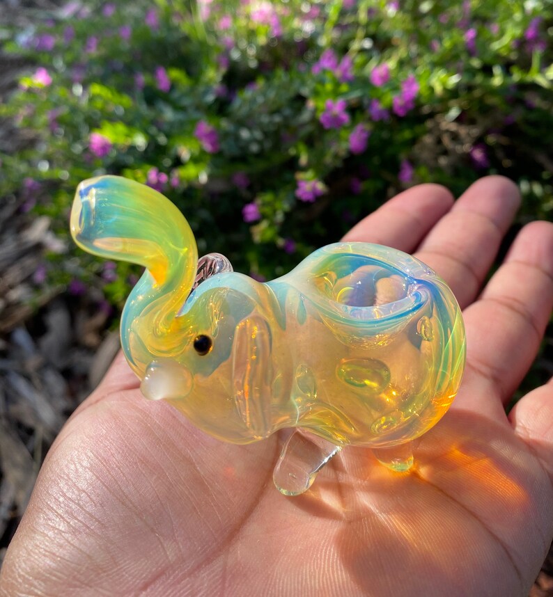 Elephant Glass Pipe Silver fumed handmade. Animal Glass Pipe Etsy