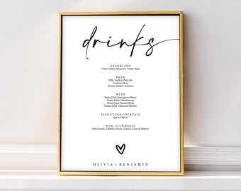 C012 Wedding Drinks Sign Large Printable Modern Script Bar Template Pink and White INSTANT DOWNLOAD