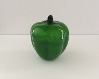 Murano Style Blown Art Glass Green Bell Pepper VintageFindsFound Retro Decor Kitchen Decor 11 1/4" in Diameter Farmhouse Decor
