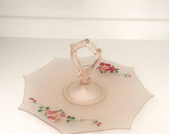 Hand Painted Frosted Glass Sandwich Tray with Handle – Floral Decor
