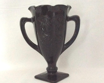 Snake Dance Black by Smith Glass Company Crimped Vase With 2 Handles and Square Base Made in USA VintageFindsFound