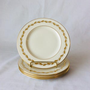 Juego de 4 platos para pan Golden Wreath de Lenox, fabricados en EE. UU., de repuesto, de porcelana marfil retirada, con laurel dorado en el borde y borde dorado. VintageFindsFound