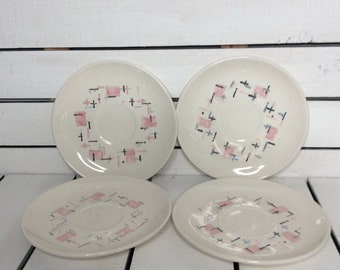Set of 4 Vintage Vernon Ware by Metlox Saucers in Tickled Pink Made in California Replacement VintageFindsFound Mid Century Modern