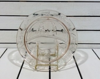 Vintage Tiara Glass Company Pink Nursery Rhyme Kinderteller geteilt, hergestellt in den USA, Ersatz, vergünstigt, VintageFindsFound It's a Girl Shower