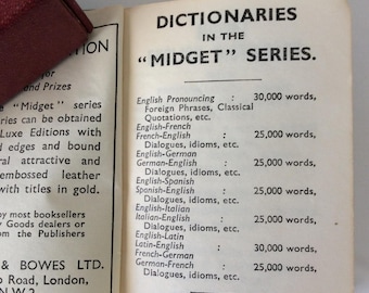 English Midget Series Dictionary in Red Leather Case Burgess